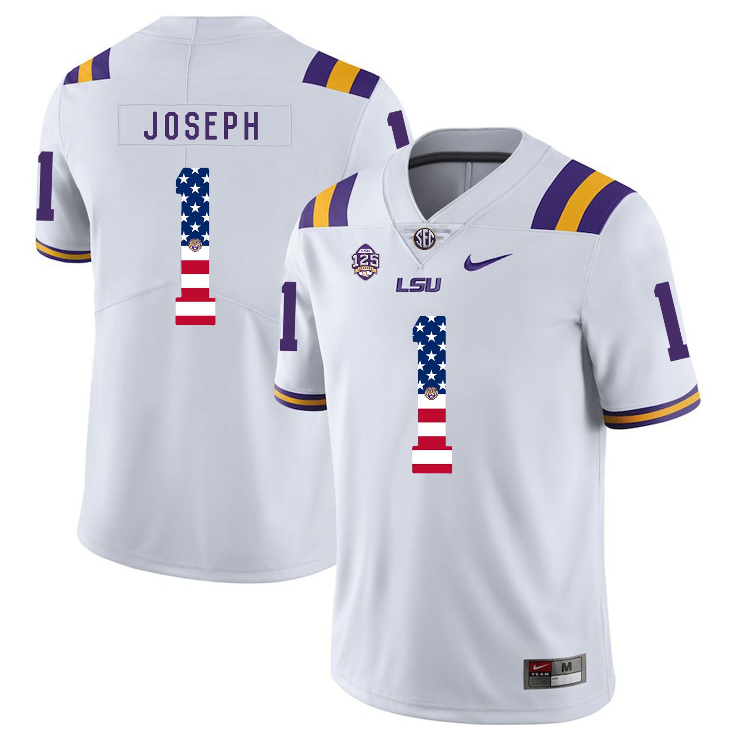 Men LSU Tigers 1 Joseph White Flag Customized NCAA Jerseys